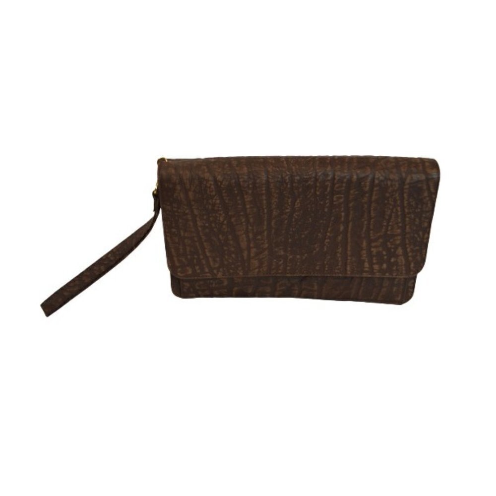 Vintage Men’s Brown Buffalo Leather Wrist Travel Purse / Manbag – EUC